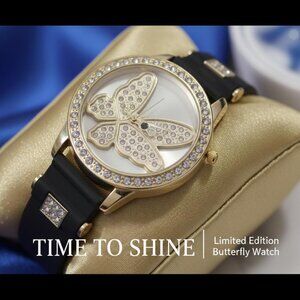 Quartz Butterfly Black Band Watch